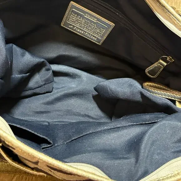 Coach Signature Stripe Gallery Shoulder Bag Navy Jacquard Silver Trim F17948 - Picture 11 of 13